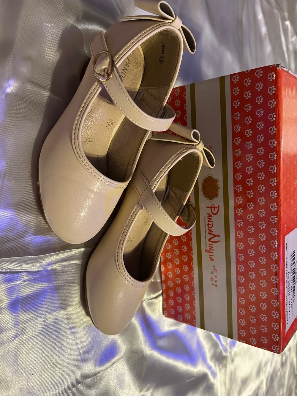 Girls Cream Bow Panda Ninjia  Dress Shoes used for pageants 👑
